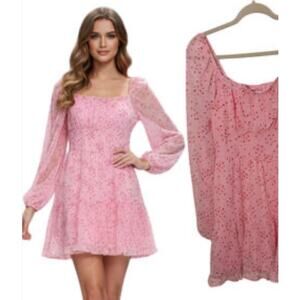 Valentines pink red heart stretch puff sleeve boho mini ruffle NEW